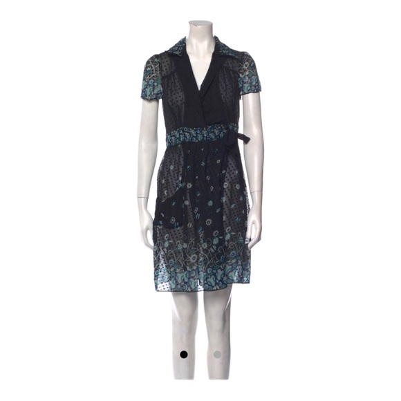Anna Sui womens silk sheer floral wrap dress. Front pocket Swiss dot size2 - Picture 1 of 13